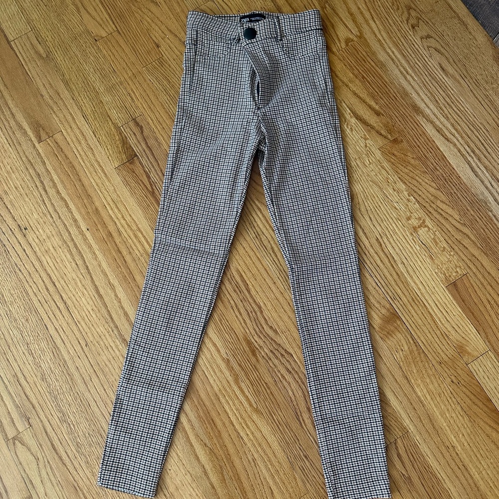 Zara Houndstooth Pants in Black, White, and Brown